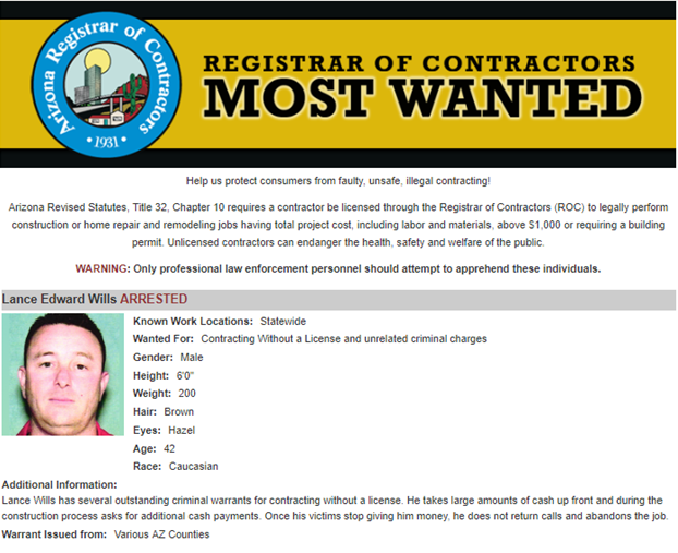Lance Edward Willis Most Wanted listing
